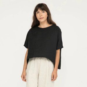 Elizabeth Suzann Linn Tee in Black Midweight Linen